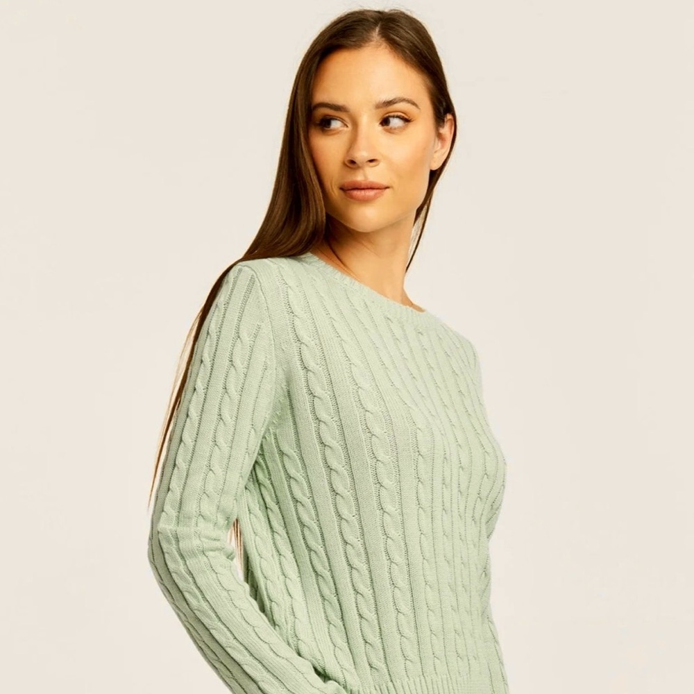 NWT GRANT THOMAS Cashmere Apple Green Cable Knit Slouchy Sweater
